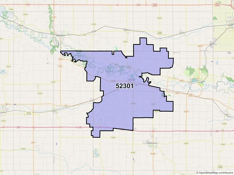 Map of ZIP Code 52301 — Marengo, IA