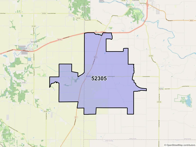 Map of ZIP Code 52305 — Martelle, IA