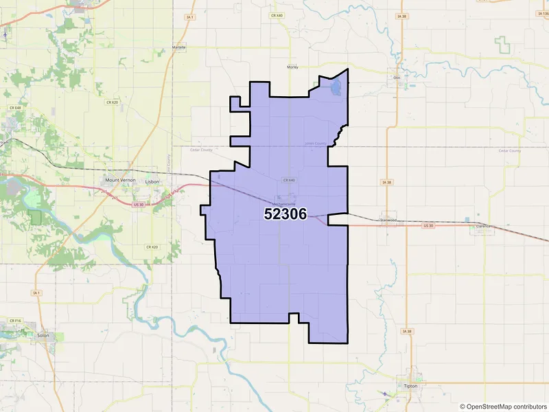 Map of ZIP Code 52306 — Mechanicsville, IA