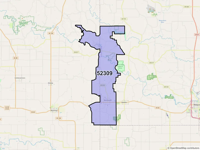 Map of Monmouth, Iowa and ZIP codes