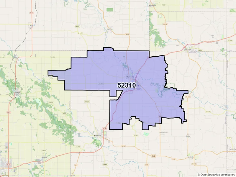 Map of ZIP Code 52310 — Monticello, IA