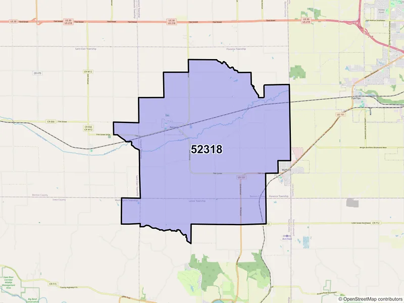 Map of ZIP Code 52318 — Norway, IA