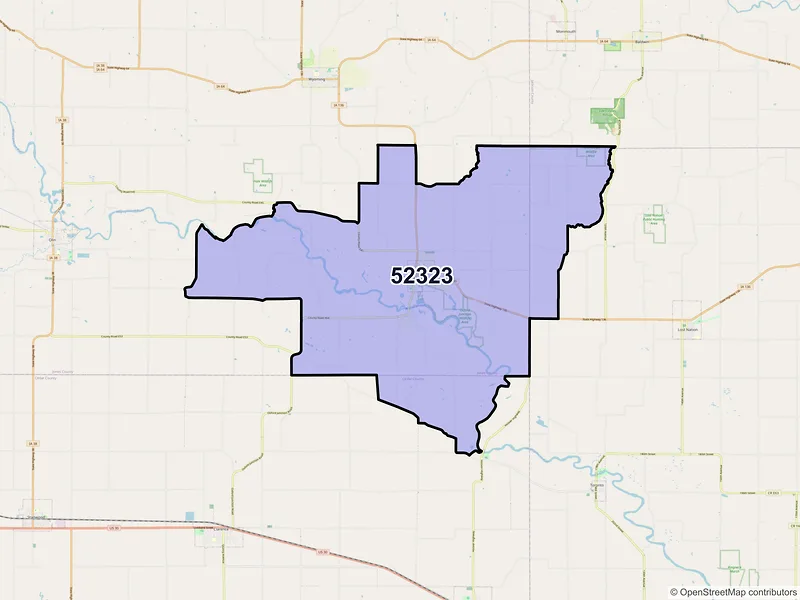 Map of ZIP Code 52323 — Oxford Junction, IA