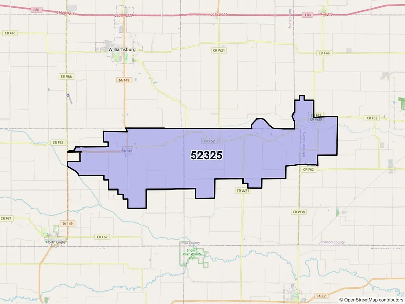 Map of ZIP Code 52325 — Parnell, IA