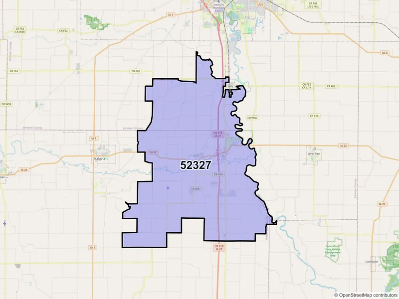 Map of ZIP Code 52327 — Riverside, IA