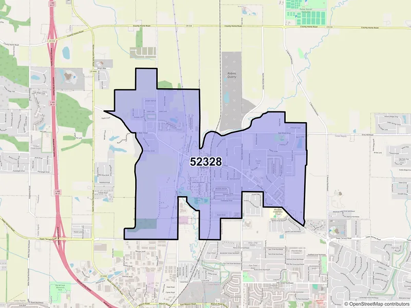 Map of Robins, Iowa and ZIP codes