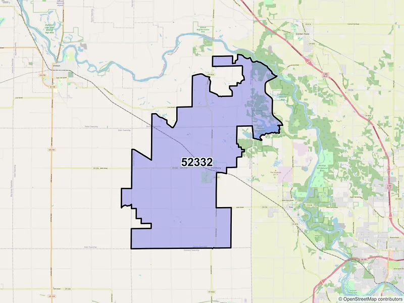 Map of ZIP Code 52332 — Shellsburg, IA