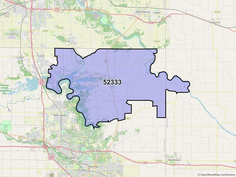 Map of ZIP Code 52333 — Solon, IA
