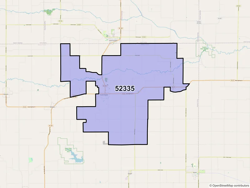 Map of ZIP Code 52335 — South English, IA