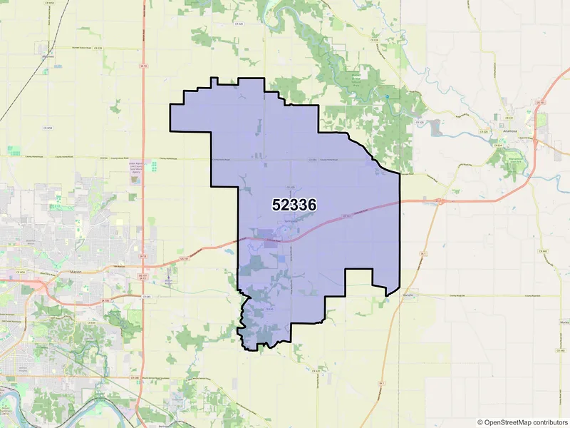 Map of Springville, Iowa and ZIP codes
