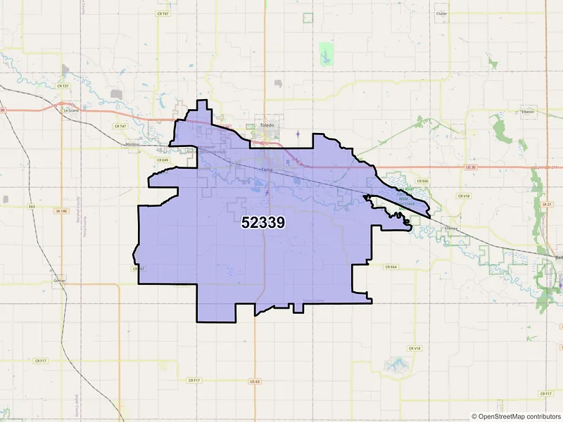 Map of ZIP Code 52339 — Tama, IA