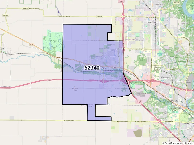 Map of ZIP Code 52340 — Tiffin, IA