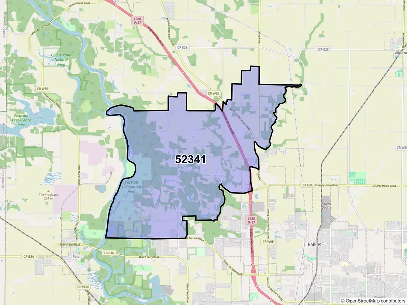 Map of ZIP Code 52341 — Toddville, IA