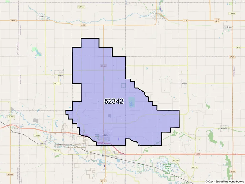Map of ZIP Code 52342 — Toledo, IA