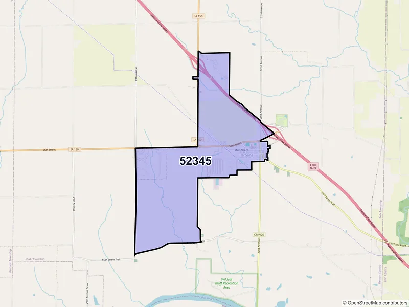 Map of ZIP Code 52345 — Urbana, IA