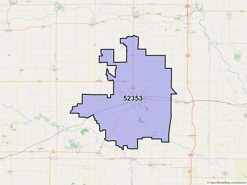 Map of Washington, Iowa and ZIP codes