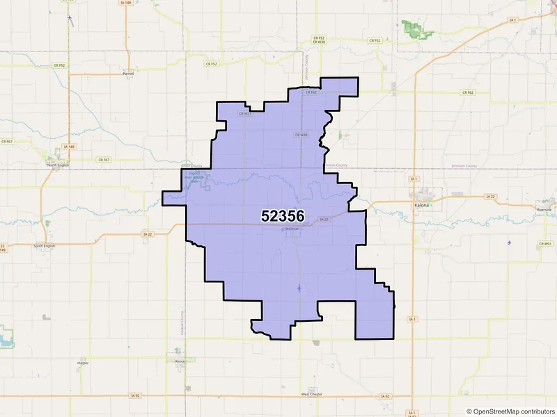 Map of ZIP Code 52356 — Wellman, IA