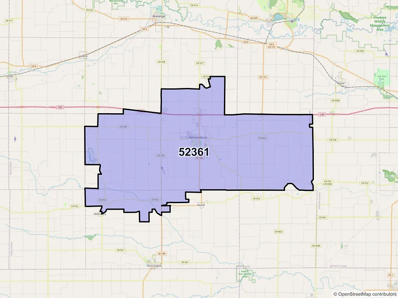 Map of ZIP Code 52361 — Williamsburg, IA