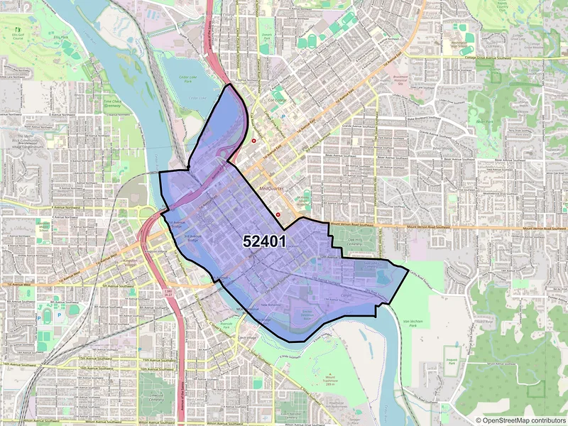 Map of ZIP Code 52401 — Cedar Rapids, IA
