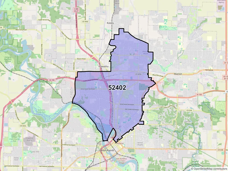 Map of ZIP Code 52402 — Cedar Rapids, IA