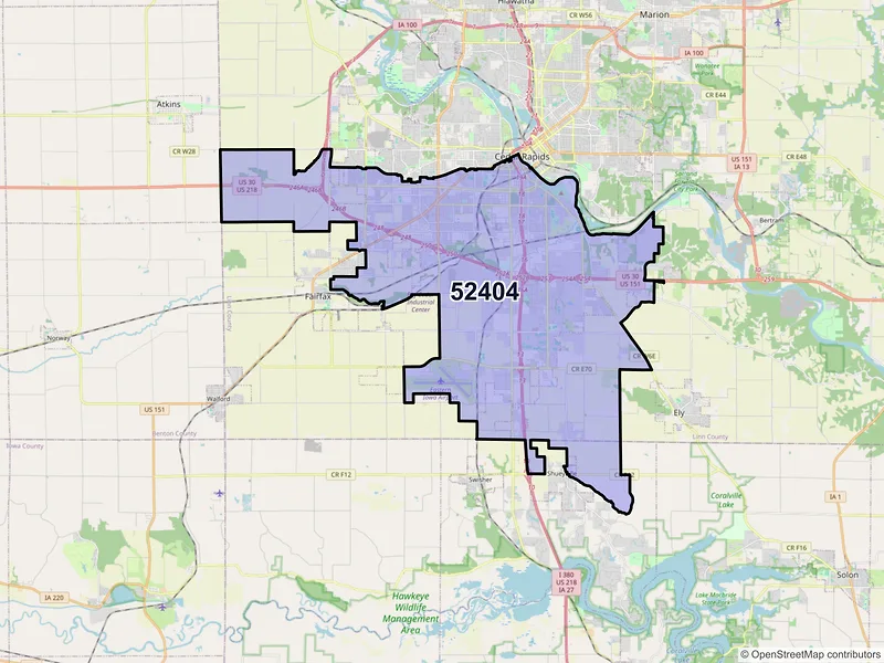 Map of ZIP Code 52404 — Cedar Rapids, IA