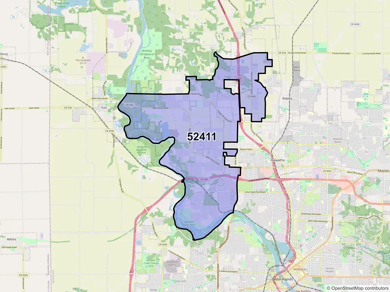 Map of ZIP Code 52411 — Cedar Rapids, IA
