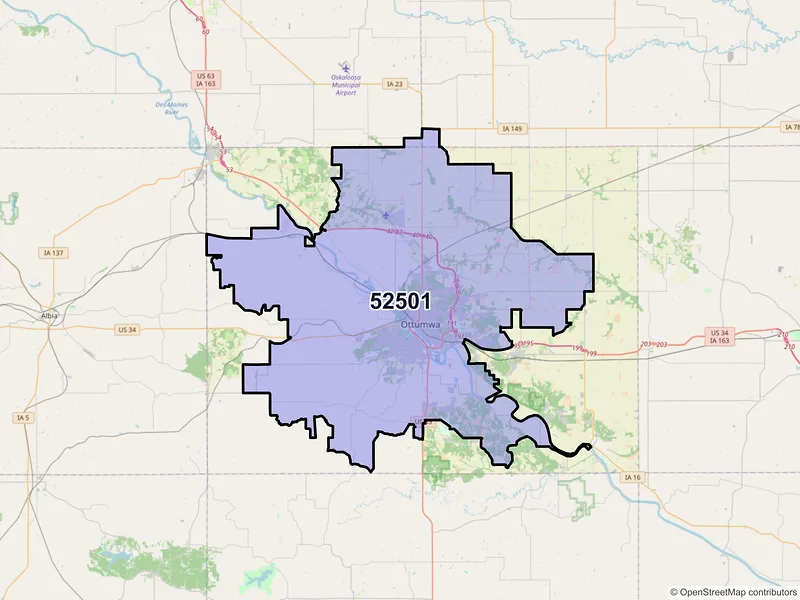 Map of ZIP Code 52501 — Ottumwa, IA