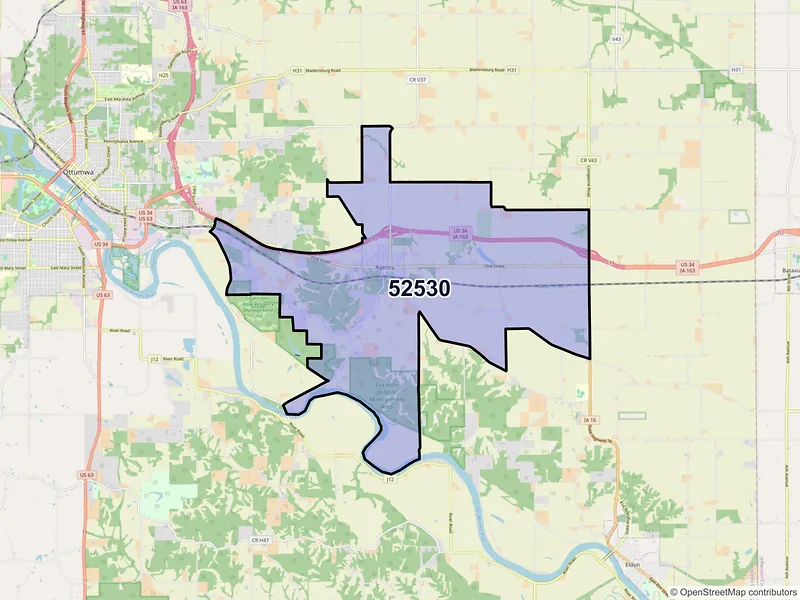 Map of ZIP Code 52530 — Agency, IA