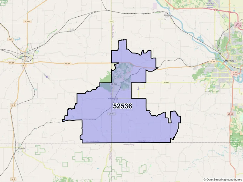 Map of ZIP Code 52536 — Blakesburg, IA