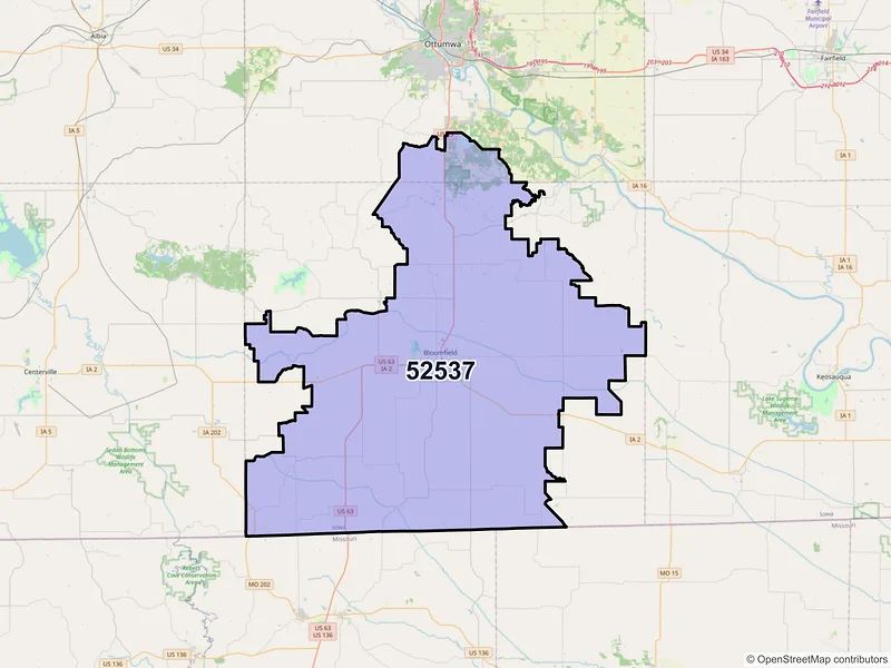 Map of ZIP Code 52537 — Bloomfield, IA