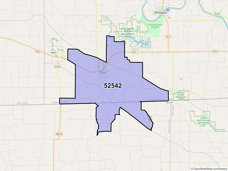 Map of ZIP Code 52542 — Cantril, IA
