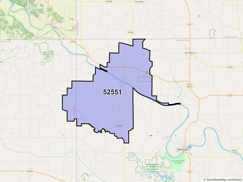 Map of ZIP Code 52551 — Douds, IA