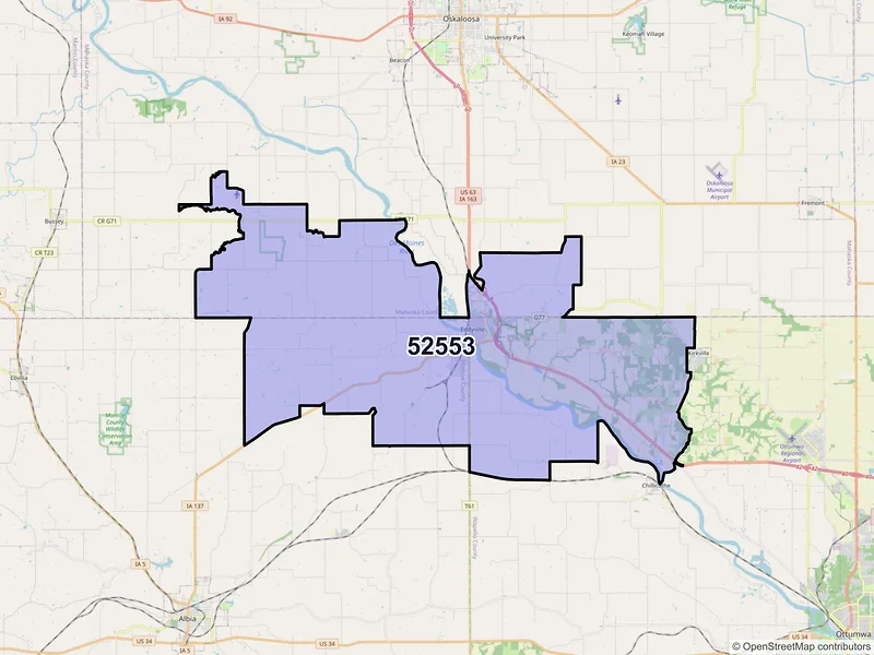 Map of ZIP Code 52553 — Eddyville, IA