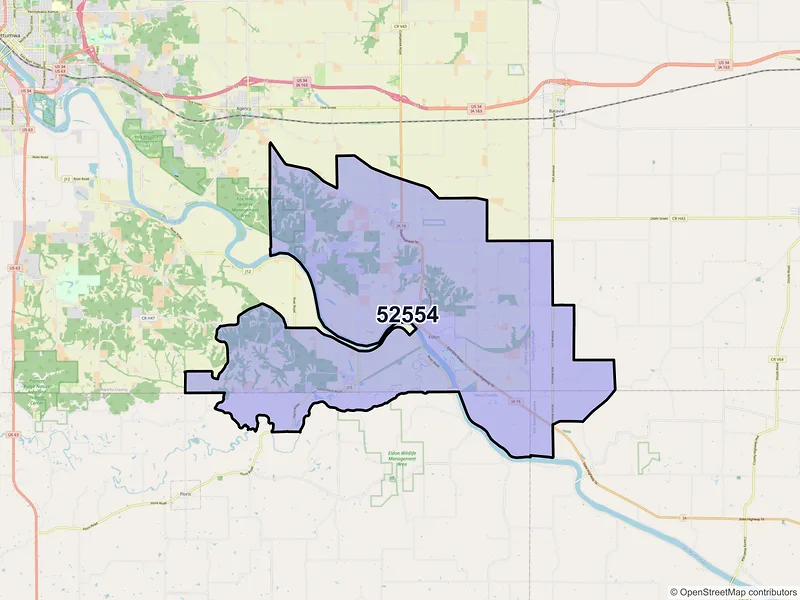 Map of ZIP Code 52554 — Eldon, IA