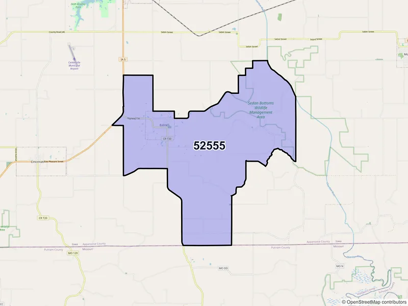 Map of ZIP Code 52555 — Exline, IA