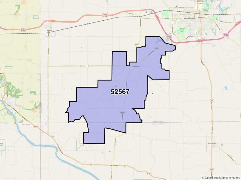 Map of Libertyville, Iowa and ZIP codes
