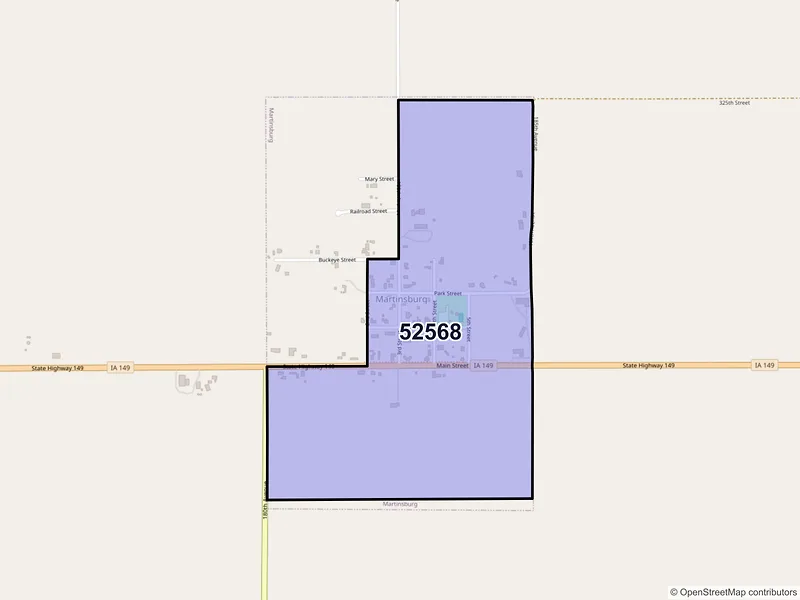 Map of Martinsburg, Iowa and ZIP codes
