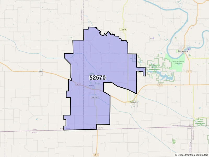 Map of ZIP Code 52570 — Milton, IA