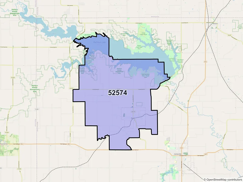 Map of ZIP Code 52574 — Mystic, IA