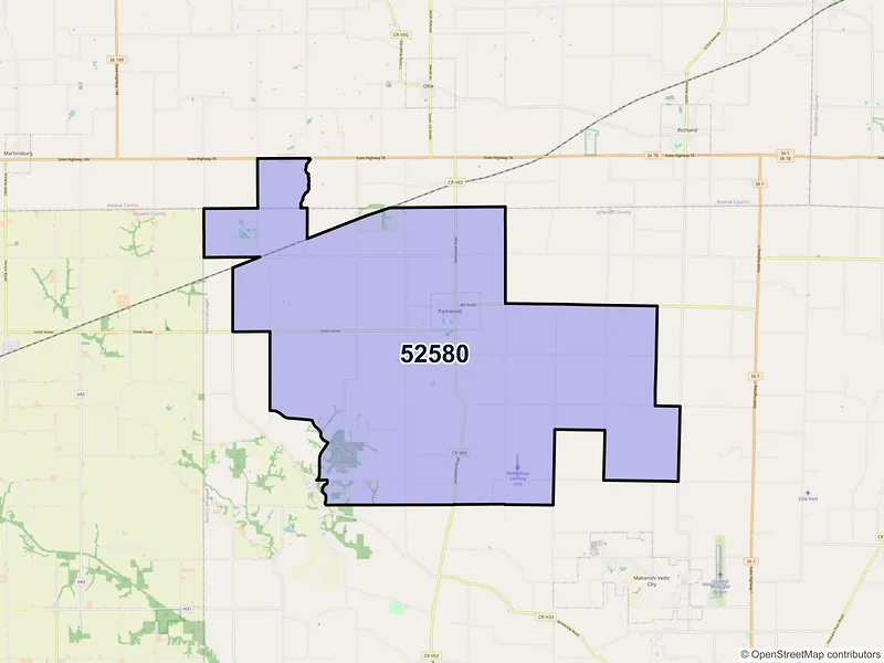 Map of ZIP Code 52580 — Packwood, IA
