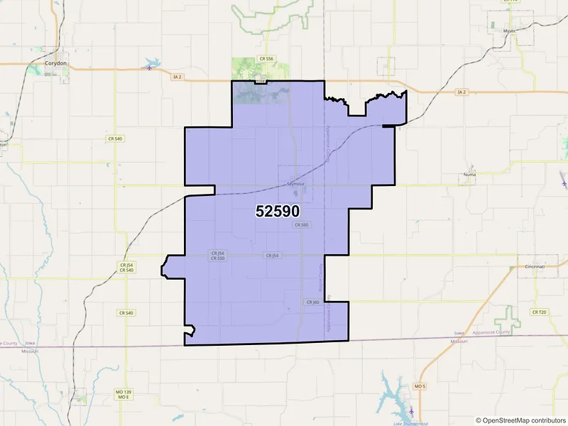 Map of ZIP Code 52590 — Seymour, IA
