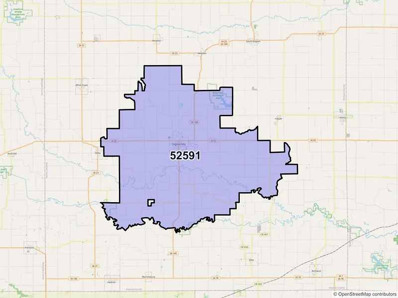 Map of Sigourney, Iowa and ZIP codes
