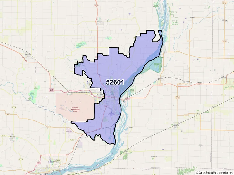 Map of ZIP Code 52601 — Burlington, IA