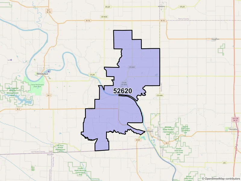 Map of ZIP Code 52620 — Bonaparte, IA