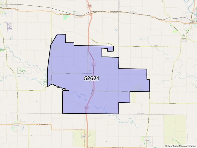 Map of ZIP Code 52621 — Crawfordsville, IA
