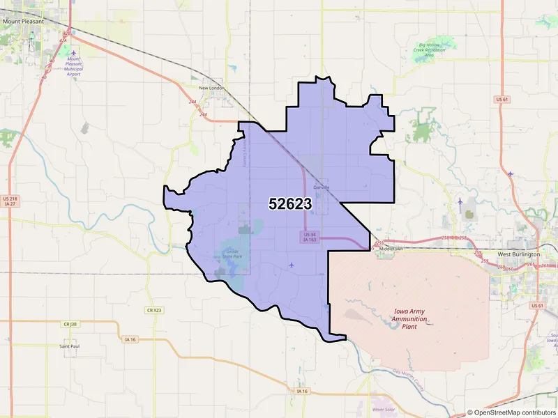 Map of Danville, Iowa and ZIP codes
