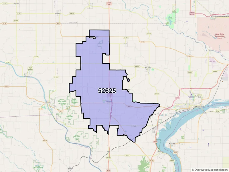 Map of Donnellson, Iowa and ZIP codes