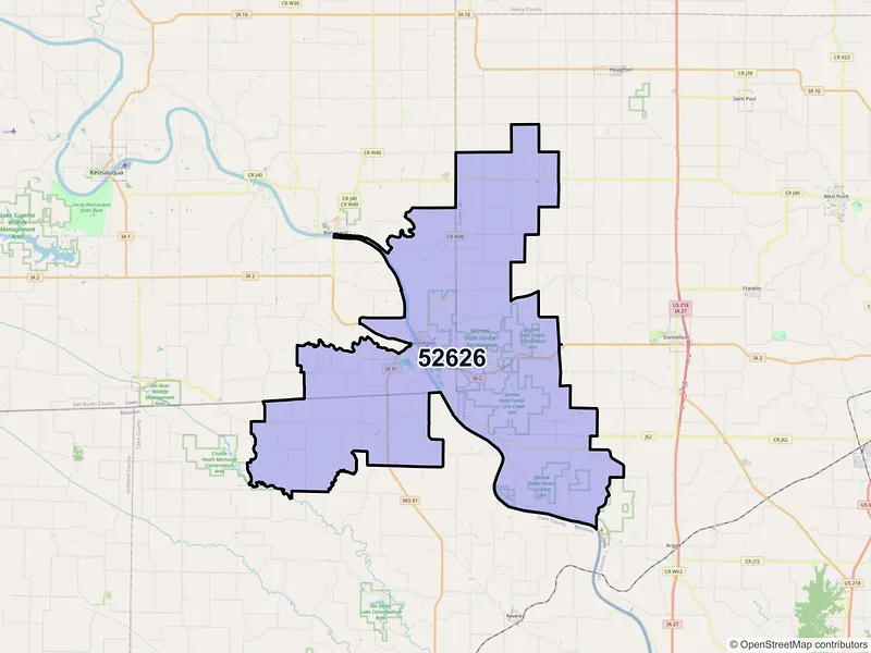 Map of ZIP Code 52626 — Farmington, IA