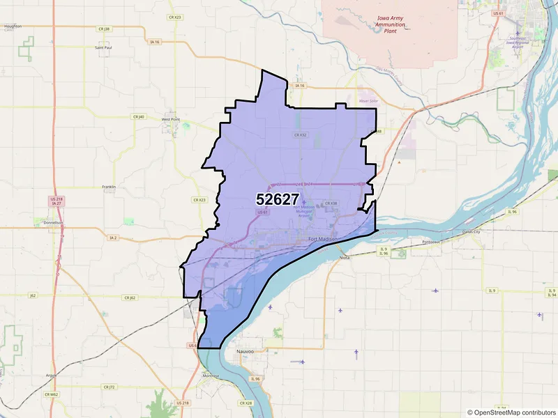 Map of ZIP Code 52627 — Fort Madison, IA