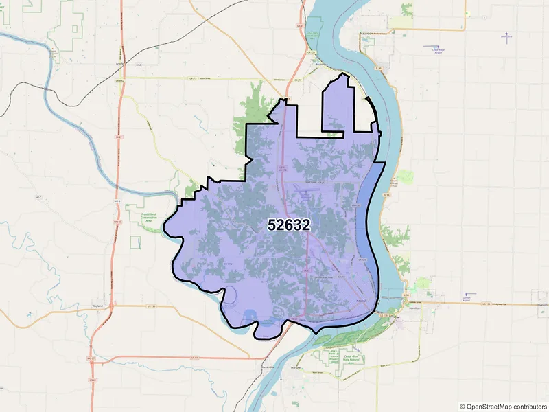 Map of Keokuk, Iowa and ZIP codes